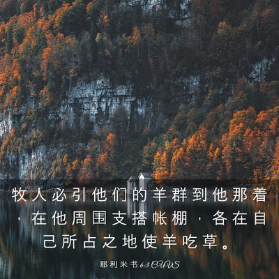 Picture 03 - 耶 利 米 书 6:3 CUVS - 牧 人 必 引 他 们 的 羊 群 到 他 那 - Bible Verse Picture