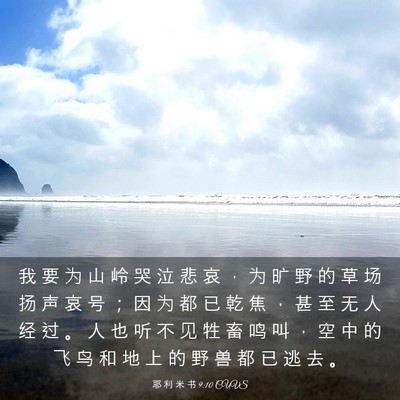 Picture 03 - 耶 利 米 书 9:10 CUVS - 我 要 为 山 岭 哭 泣 悲 哀 ， 为 旷 - Bible Verse Picture
