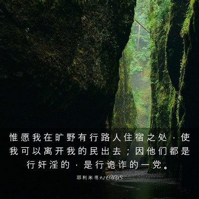 Picture 03 - 耶 利 米 书 9:2 CUVS - 惟 愿 我 在 旷 野 有 行 路 人 住 宿 - Bible Verse Picture