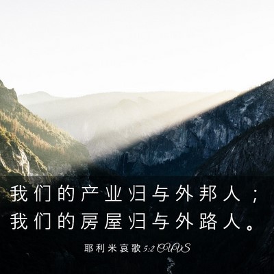 Picture 03 - 耶 利 米 哀 歌 5:2 CUVS - 我 们 的 产 业 归 与 外 邦 人 ； 我 - Bible Verse Picture