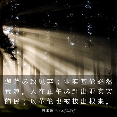 Picture 03 - 西 番 雅 书 2:4 CUVS - 迦 萨 必 致 见 弃 ； 亚 实 基 伦 必 - Bible Verse Picture