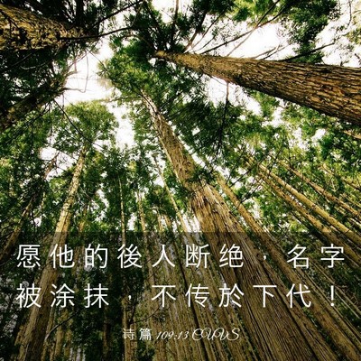 Picture 03 - 诗 篇 109:13 CUVS - 愿 他 的 後 人 断 绝 ， 名 字 被 涂 - Bible Verse Picture