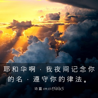 Picture 03 - 诗 篇 119:55 CUVS - 耶 和 华 啊 ， 我 夜 间 记 念 你 的 - Bible Verse Picture