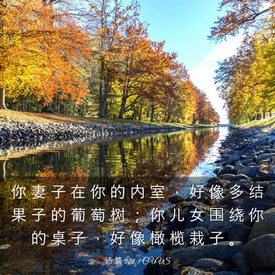 Picture 03 - 诗 篇 128:3 CUVS - 你 妻 子 在 你 的 内 室 ， 好 像 多 - Bible Verse Picture