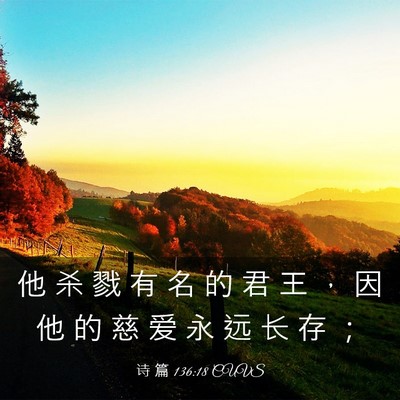 Picture 03 - 诗 篇 136:18 CUVS - 他 杀 戮 有 名 的 君 王 ， 因 他 的 - Bible Verse Picture