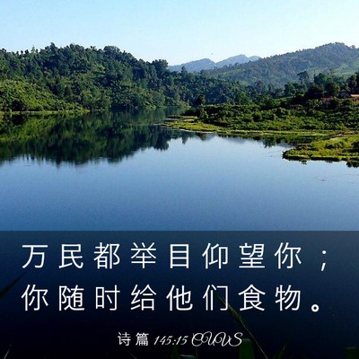 Picture 03 - 诗 篇 145:15 CUVS - 万 民 都 举 目 仰 望 你 ； 你 随 时 - Bible Verse Picture