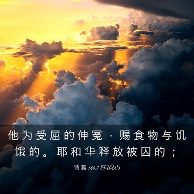 Picture 03 - 诗 篇 146:7 CUVS - 他 为 受 屈 的 伸 冤 ， 赐 食 物 与 - Bible Verse Picture