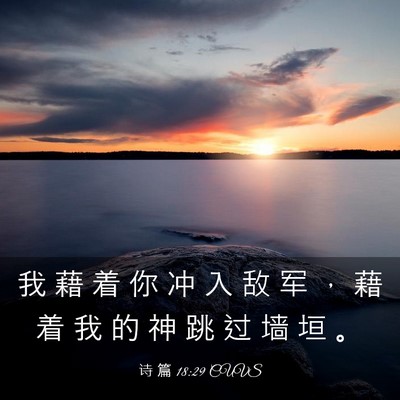 Picture 03 - 诗 篇 18:29 CUVS - 我 藉 着 你 冲 入 敌 军 ， 藉 着 我 - Bible Verse Picture