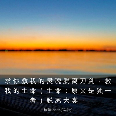 Picture 03 - 诗 篇 22:20 CUVS - 求 你 救 我 的 灵 魂 脱 离 刀 剑 ， - Bible Verse Picture