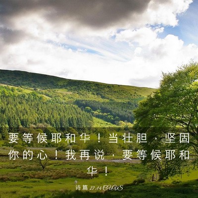 Picture 03 - 诗 篇 27:14 CUVS - 要 等 候 耶 和 华 ！ 当 壮 胆 ， 坚 - Bible Verse Picture