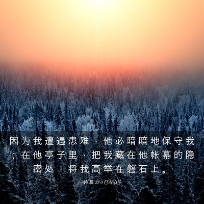 Picture 03 - 诗 篇 27:5 CUVS - 因 为 我 遭 遇 患 难 ， 他 必 暗 暗 - Bible Verse Picture