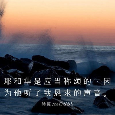 Picture 03 - 诗 篇 28:6 CUVS - 耶 和 华 是 应 当 称 颂 的 ， 因 为 - Bible Verse Picture