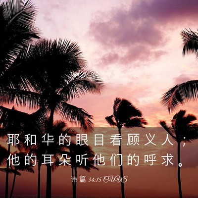 Picture 03 - 诗 篇 34:15 CUVS - 耶 和 华 的 眼 目 看 顾 义 人 ； 他 - Bible Verse Picture
