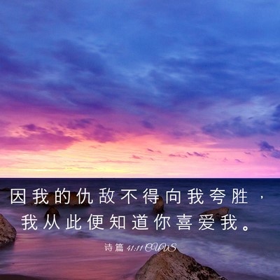 Picture 03 - 诗 篇 41:11 CUVS - 因 我 的 仇 敌 不 得 向 我 夸 胜 ， - Bible Verse Picture