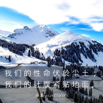 Picture 03 - 诗 篇 44:25 CUVS - 我 们 的 性 命 伏 於 尘 土 ； 我 们 - Bible Verse Picture