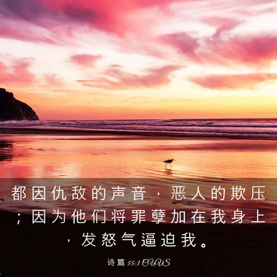 Picture 03 - 诗 篇 55:3 CUVS - 都 因 仇 敌 的 声 音 ， 恶 人 的 欺 - Bible Verse Picture