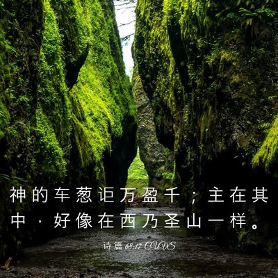 Picture 03 - 诗 篇 68:17 CUVS - 神 的 车 葱 讵 万 盈 千 ； 主 在 其 - Bible Verse Picture