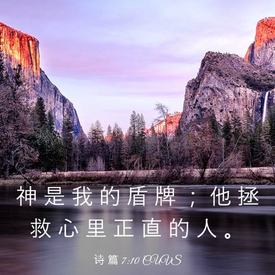 Picture 03 - 诗 篇 7:10 CUVS - 神 是 我 的 盾 牌 ； 他 拯 救 心 里 - Bible Verse Picture