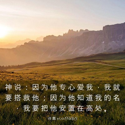 Picture 03 - 诗 篇 91:14 CUVS - 神 说 ： 因 为 他 专 心 爱 我 ， 我 - Bible Verse Picture