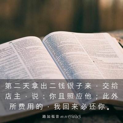 Picture 03 - 路 加 福 音 10:35 CUVS - 第 二 天 拿 出 二 钱 银 子 来 ， 交 - Bible Verse Picture