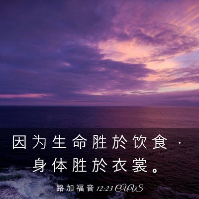 Picture 03 - 路 加 福 音 12:23 CUVS - 因 为 生 命 胜 於 饮 食 ， 身 体 胜 - Bible Verse Picture