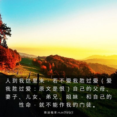 Picture 03 - 路 加 福 音 14:26 CUVS - 人 到 我 这 里 来 ， 若 不 爱 我 胜 - Bible Verse Picture