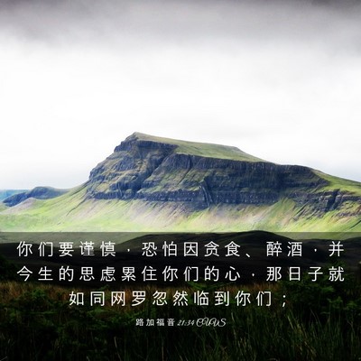 Picture 03 - 路 加 福 音 21:34 CUVS - 你 们 要 谨 慎 ， 恐 怕 因 贪 食 、 - Bible Verse Picture