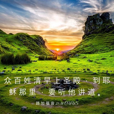 Picture 03 - 路 加 福 音 21:38 CUVS - 众 百 姓 清 早 上 圣 殿 ， 到 耶 稣 - Bible Verse Picture