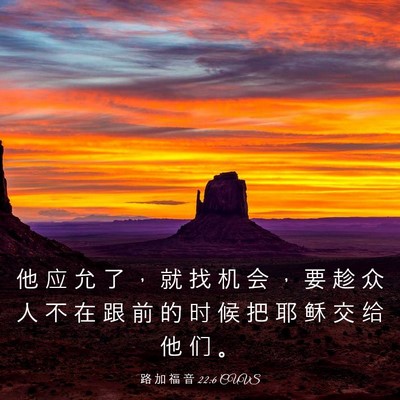 Picture 03 - 路 加 福 音 22:6 CUVS - 他 应 允 了 ， 就 找 机 会 ， 要 趁 - Bible Verse Picture