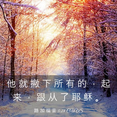 Picture 03 - 路 加 福 音 5:28 CUVS - 他 就 撇 下 所 有 的 ， 起 来 ， 跟 - Bible Verse Picture