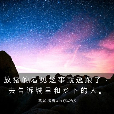 Picture 03 - 路 加 福 音 8:34 CUVS - 放 猪 的 看 见 这 事 就 逃 跑 了 ， - Bible Verse Picture
