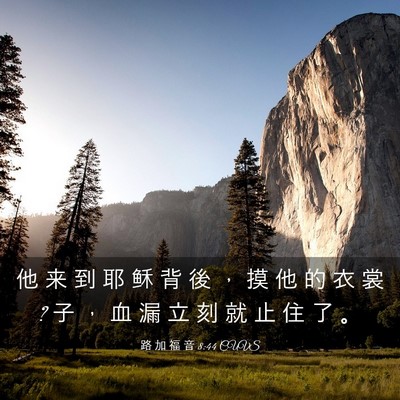 Picture 03 - 路 加 福 音 8:44 CUVS - 他 来 到 耶 稣 背 後 ， 摸 他 的 衣 - Bible Verse Picture