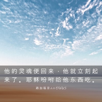 Picture 03 - 路 加 福 音 8:55 CUVS - 他 的 灵 魂 便 回 来 ， 他 就 立 刻 - Bible Verse Picture
