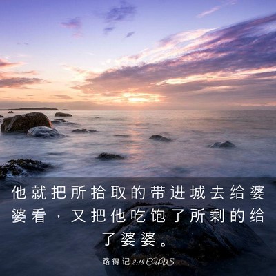 Picture 03 - 路 得 记 2:18 CUVS - 他 就 把 所 拾 取 的 带 进 城 去 给 - Bible Verse Picture