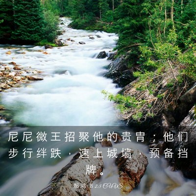 Picture 03 - 那 鸿 书 2:5 CUVS - 尼 尼 微 王 招 聚 他 的 贵 胄 ； 他 - Bible Verse Picture
