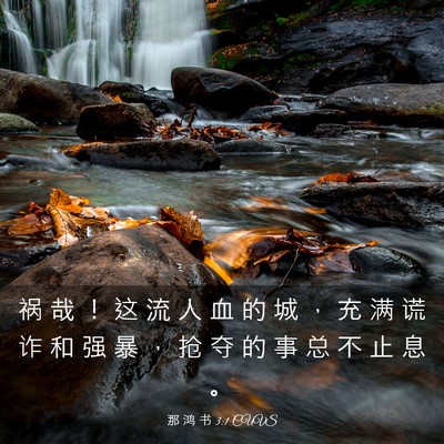 Picture 03 - 那 鸿 书 3:1 CUVS - 祸 哉 ！ 这 流 人 血 的 城 ， 充 满 - Bible Verse Picture