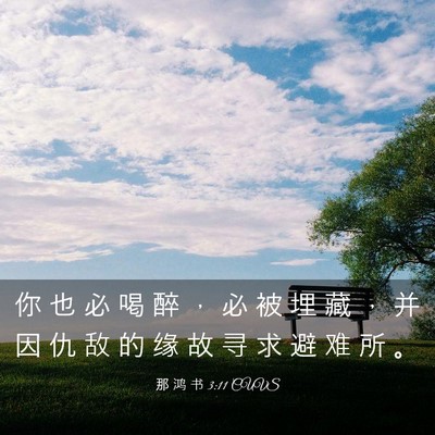 Picture 03 - 那 鸿 书 3:11 CUVS - 你 也 必 喝 醉 ， 必 被 埋 藏 ， 并 - Bible Verse Picture