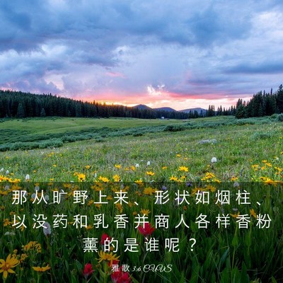 Picture 03 - 雅 歌 3:6 CUVS - 那 从 旷 野 上 来 、 形 状 如 烟 柱 - Bible Verse Picture