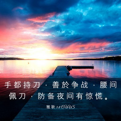 Picture 03 - 雅 歌 3:8 CUVS - 手 都 持 刀 ， 善 於 争 战 ， 腰 间 - Bible Verse Picture