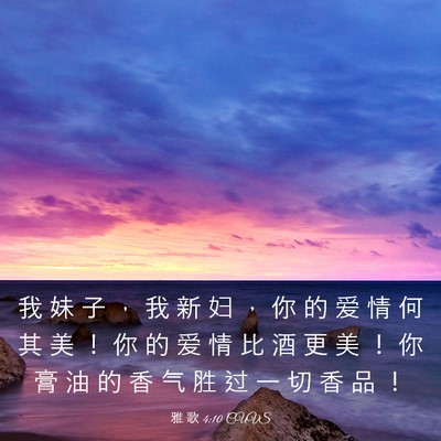 Picture 03 - 雅 歌 4:10 CUVS - 我 妹 子 ， 我 新 妇 ， 你 的 爱 情 - Bible Verse Picture