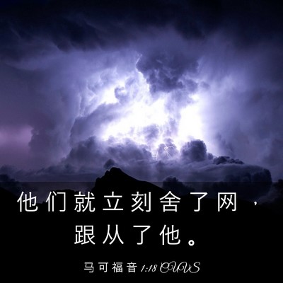 Picture 03 - 马 可 福 音 1:18 CUVS - 他 们 就 立 刻 舍 了 网 ， 跟 从 了 - Bible Verse Picture