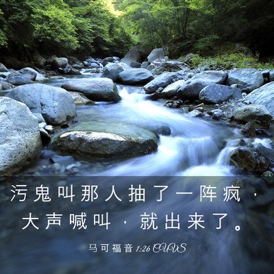 Picture 03 - 马 可 福 音 1:26 CUVS - 污 鬼 叫 那 人 抽 了 一 阵 疯 ， 大 - Bible Verse Picture