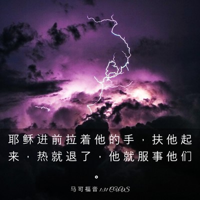 Picture 03 - 马 可 福 音 1:31 CUVS - 耶 稣 进 前 拉 着 他 的 手 ， 扶 他 - Bible Verse Picture