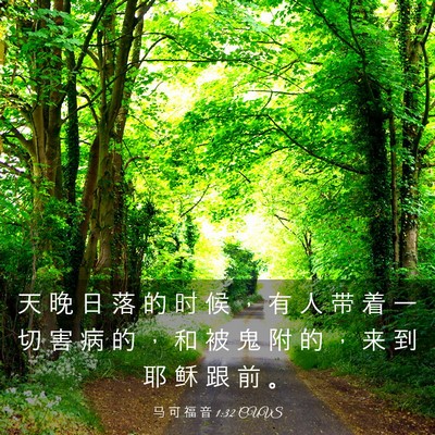 Picture 03 - 马 可 福 音 1:32 CUVS - 天 晚 日 落 的 时 候 ， 有 人 带 着 - Bible Verse Picture