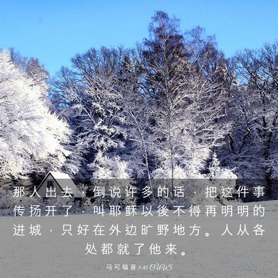 Picture 03 - 马 可 福 音 1:45 CUVS - 那 人 出 去 ， 倒 说 许 多 的 话 ， - Bible Verse Picture