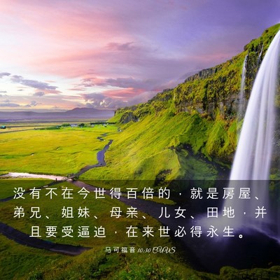 Picture 03 - 马 可 福 音 10:30 CUVS - 没 有 不 在 今 世 得 百 倍 的 ， 就 - Bible Verse Picture
