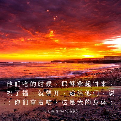 Picture 03 - 马 可 福 音 14:22 CUVS - 他 们 吃 的 时 候 ， 耶 稣 拿 起 饼 - Bible Verse Picture