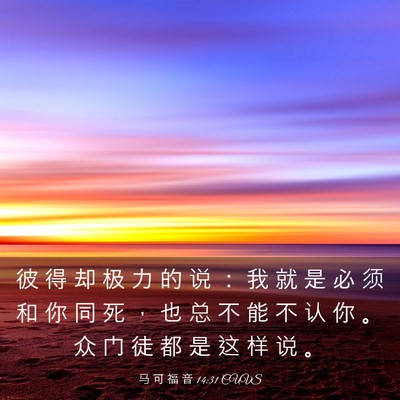 Picture 03 - 马 可 福 音 14:31 CUVS - 彼 得 却 极 力 的 说 ： 我 就 是 必 - Bible Verse Picture