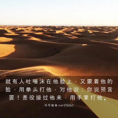 Picture 03 - 马 可 福 音 14:65 CUVS - 就 有 人 吐 唾 沫 在 他 脸 上 ， 又 - Bible Verse Picture