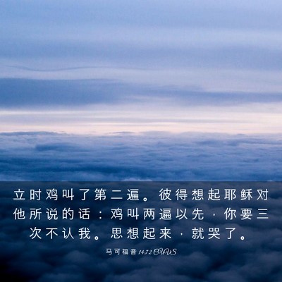 Picture 03 - 马 可 福 音 14:72 CUVS - 立 时 鸡 叫 了 第 二 遍 。 彼 得 想 - Bible Verse Picture